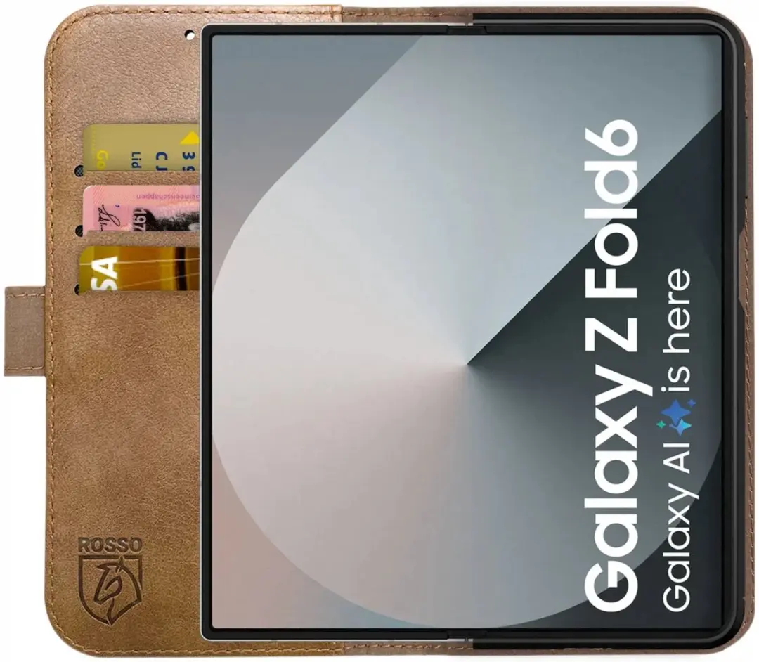 Rosso Deluxe Echt Leer Hoesje Samsung Galaxy Z Fold6 - 3 Pasjes - Bruin