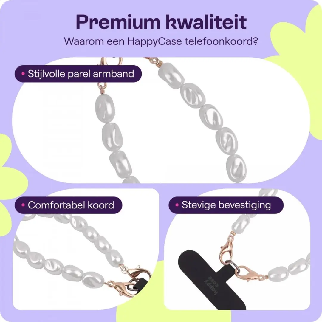 HappyCase Bali Parel Armband Telefoonkoord 24cm - Zilver - afbeelding 6 van 6