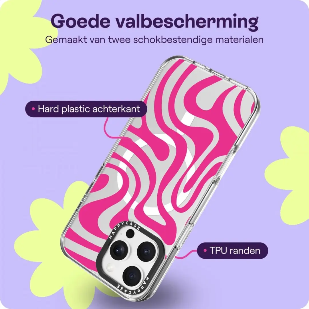 HappyCase Joy Hoesje iPhone 16 Pro Max - MagSafe Roze Wavy Swirl