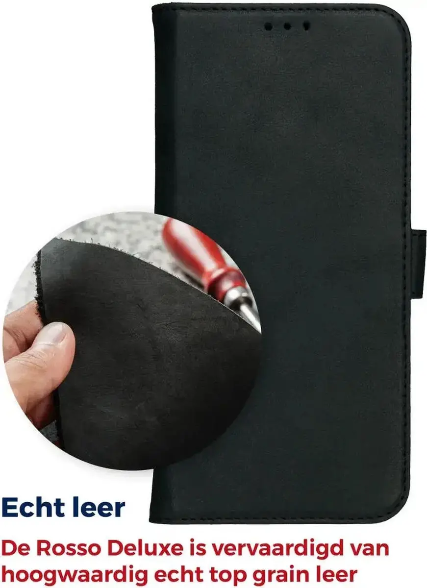 Rosso Deluxe Echt Leer Hoesje iPhone 16/17 - 3 Pasjes - Zwart