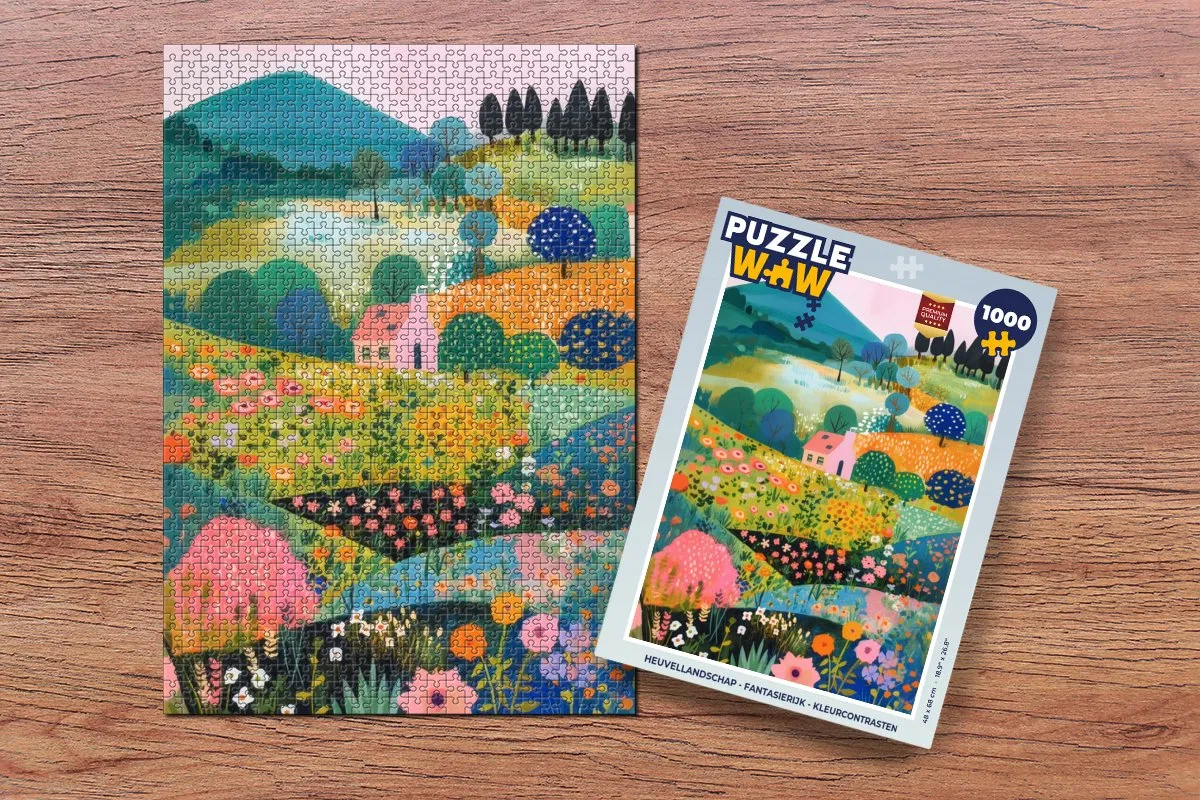 PuzzleWow Heuvellandschap Legpuzzel 1000 Stuks - Heuvels/Huisjes