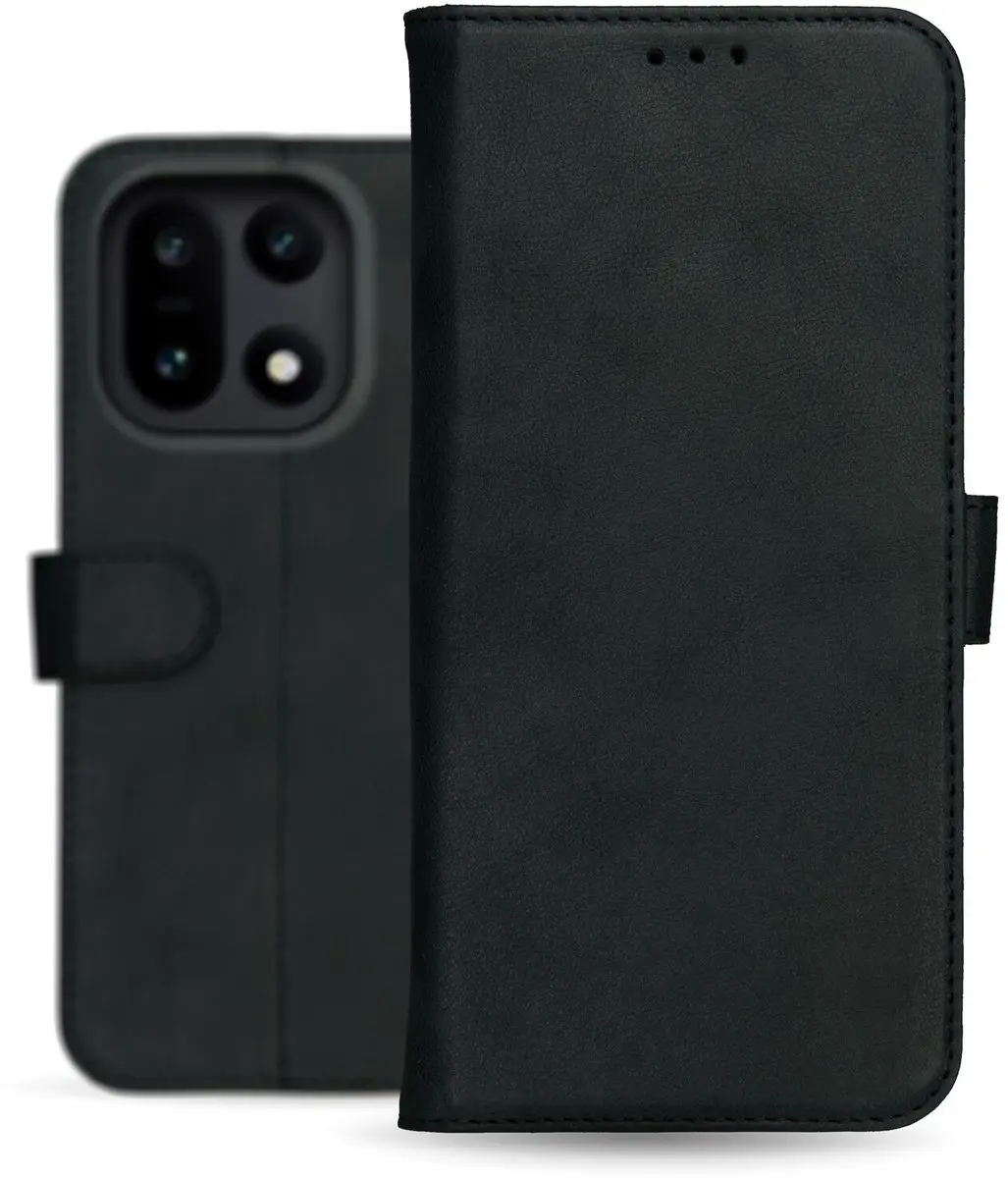 Rosso Deluxe Echt Leer Hoesje OnePlus 15 - 3 Pasjes - Zwart