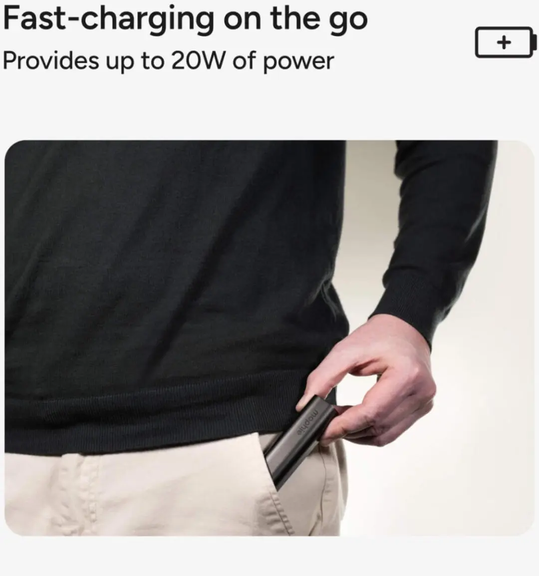 mophie Powerstation Mini 5000mAh Powerbank - 20W - Zwart - afbeelding 3 van 6