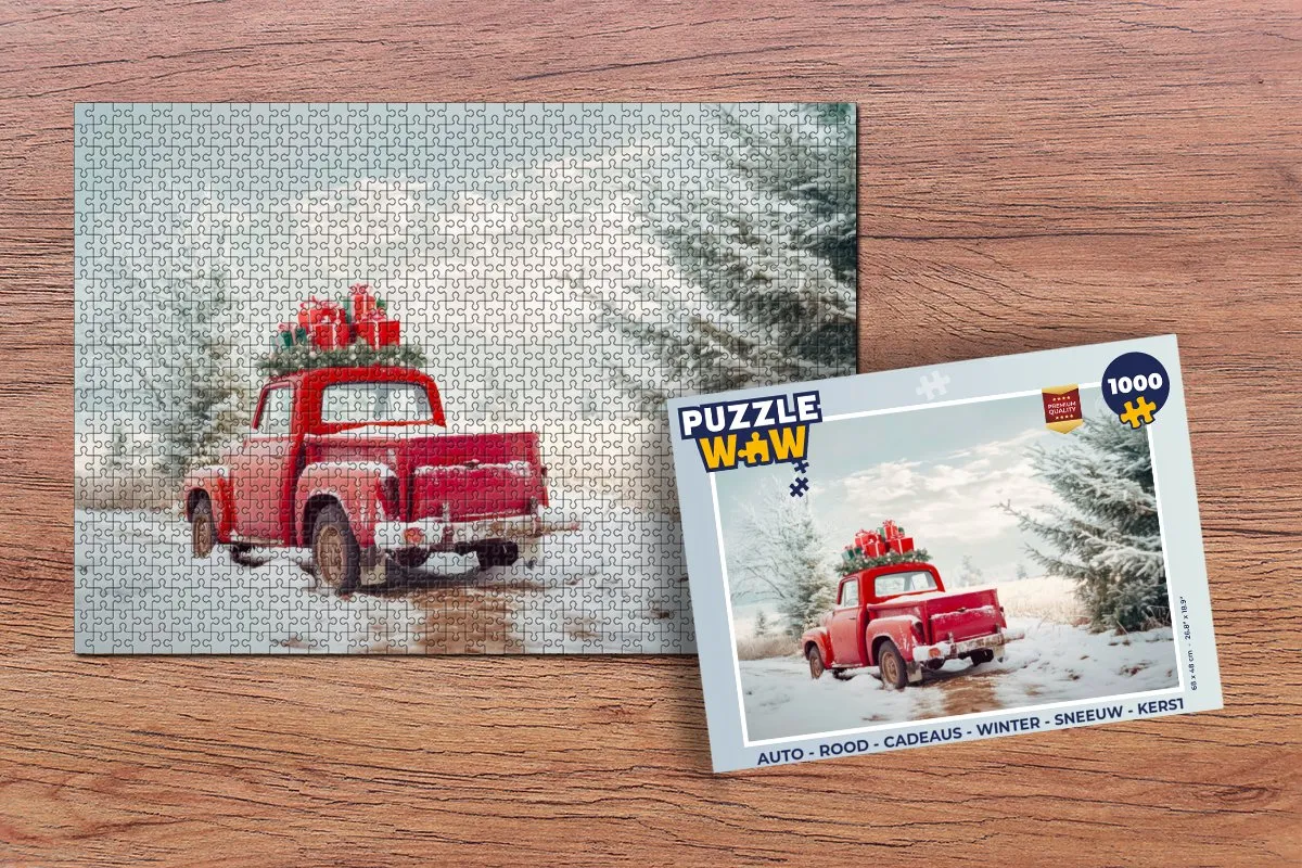 PuzzleWow Auto Kerstpuzzel 1000 Stuks - Rood