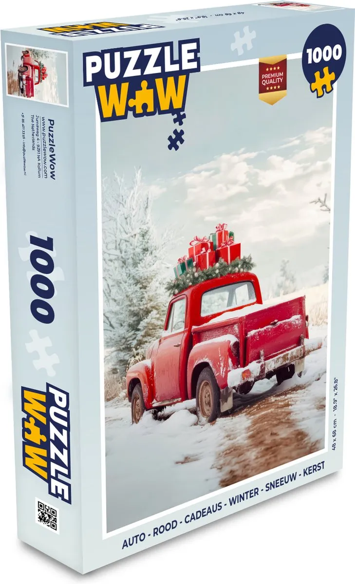 PuzzleWow Auto Kerstpuzzel 1000 Stuks - Rood