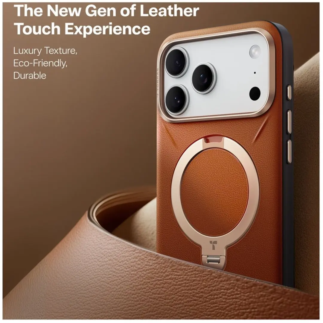 Torras Ostand Q Pro Leather Hoesje - iPhone 17 Pro - MagSafe - Bruin
