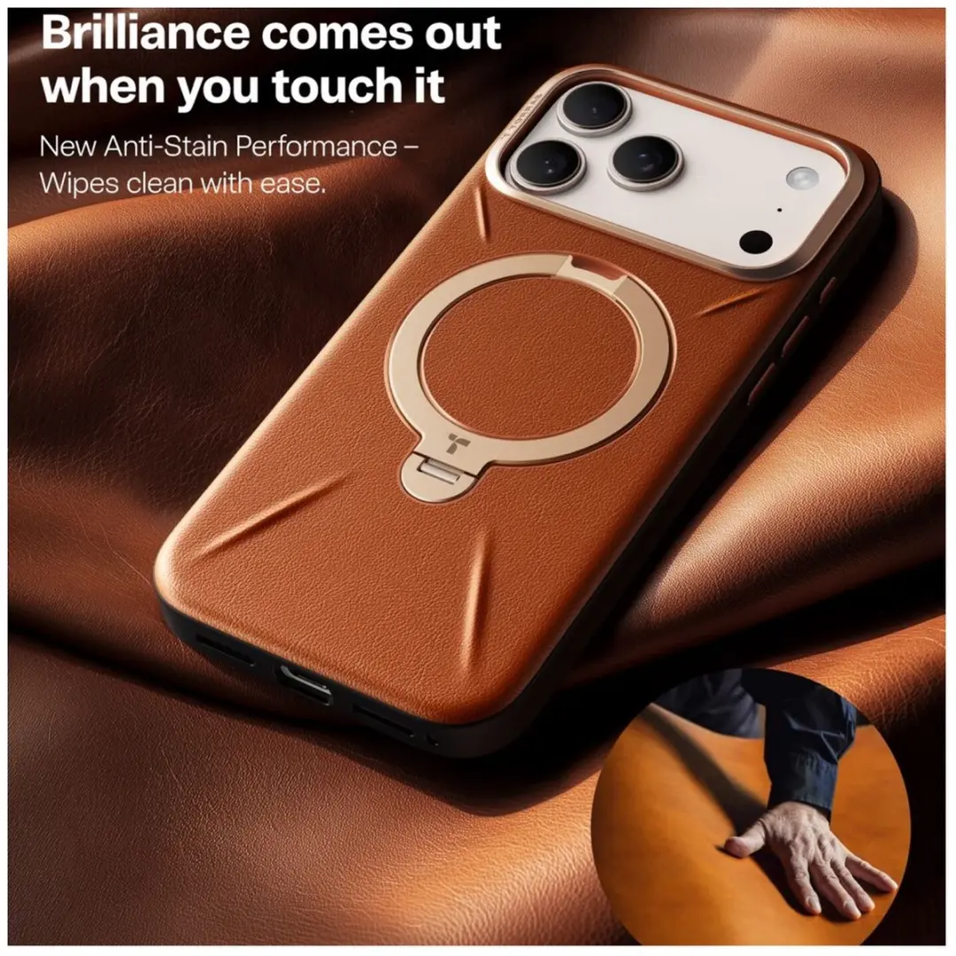 Torras Ostand Q Pro Leather Hoesje - iPhone 17 Pro - MagSafe - Bruin