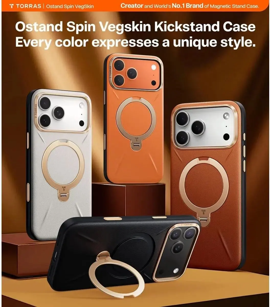 Torras Ostand Q Pro Leather Hoesje - iPhone 17 Pro - Grijs