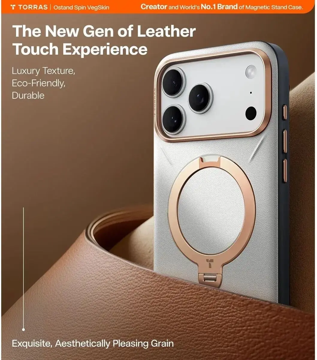 Torras Ostand Q Pro Leather Hoesje - iPhone 17 Pro - Grijs
