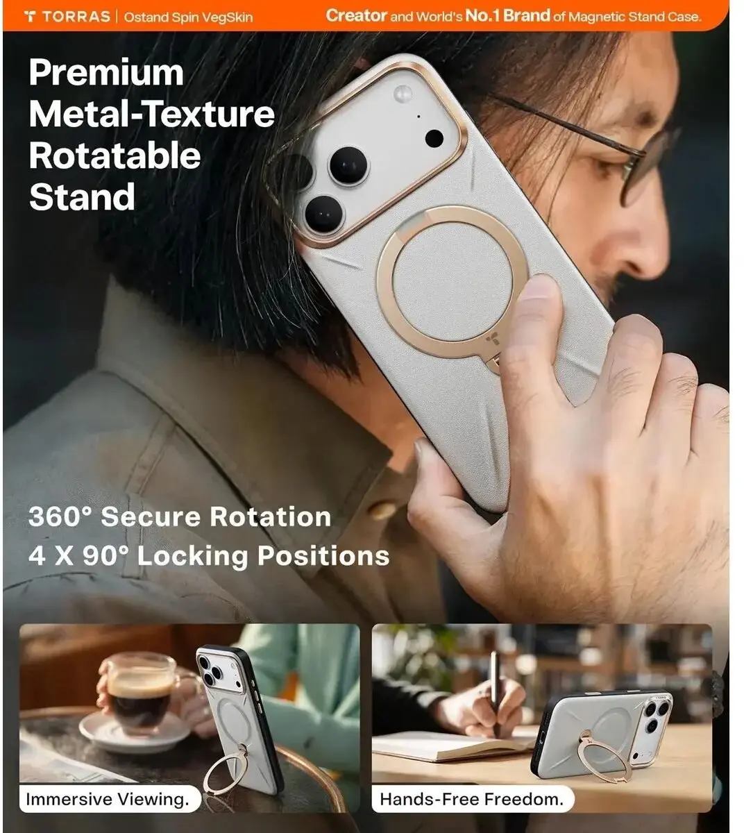 Torras Ostand Q Pro Leather Hoesje - iPhone 17 Pro - Grijs