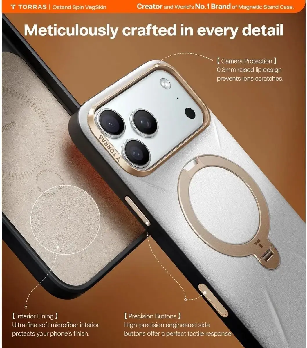 Torras Ostand Q Pro Leather Hoesje - iPhone 17 Pro - Grijs