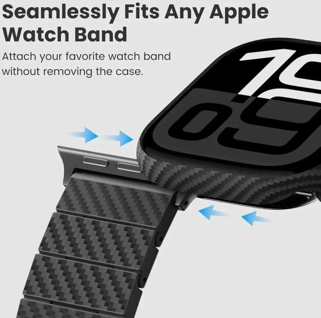 Pitaka Air Case Apple Watch 10 42mm - Ultra Dun - 600D Aramidevezels - Zwart/Grijs