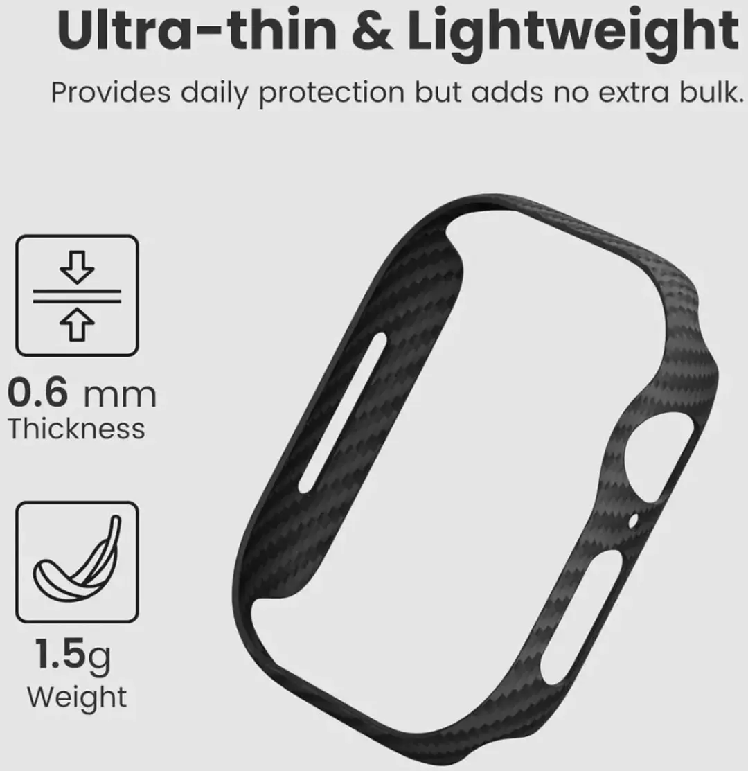 Pitaka Air Case Apple Watch 10 42mm - Ultra Dun - 600D Aramidevezels - Zwart/Grijs