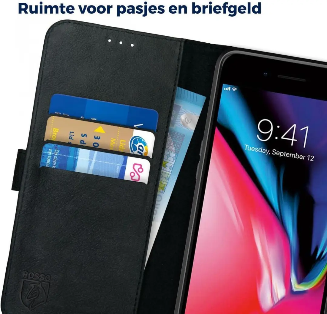 Rosso Deluxe Hoesje iPhone 7/8 Plus - 3 Pasjes - Zwart