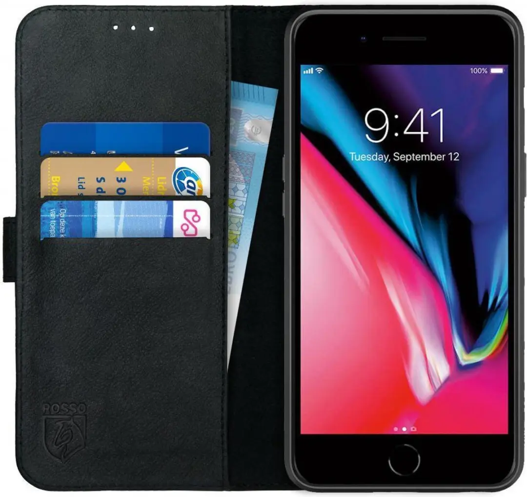 Rosso Deluxe Hoesje iPhone 7/8 Plus - 3 Pasjes - Zwart