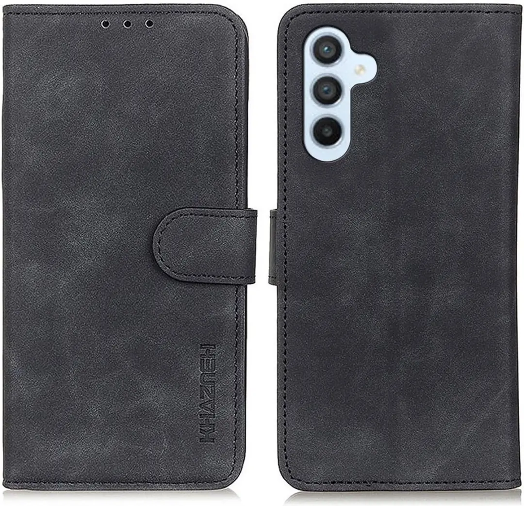 Khazneh Hoesje Retro Wallet Book Case Samsung Galaxy A34 - 2 Pasjes - Zwart - afbeelding 2 van 6
