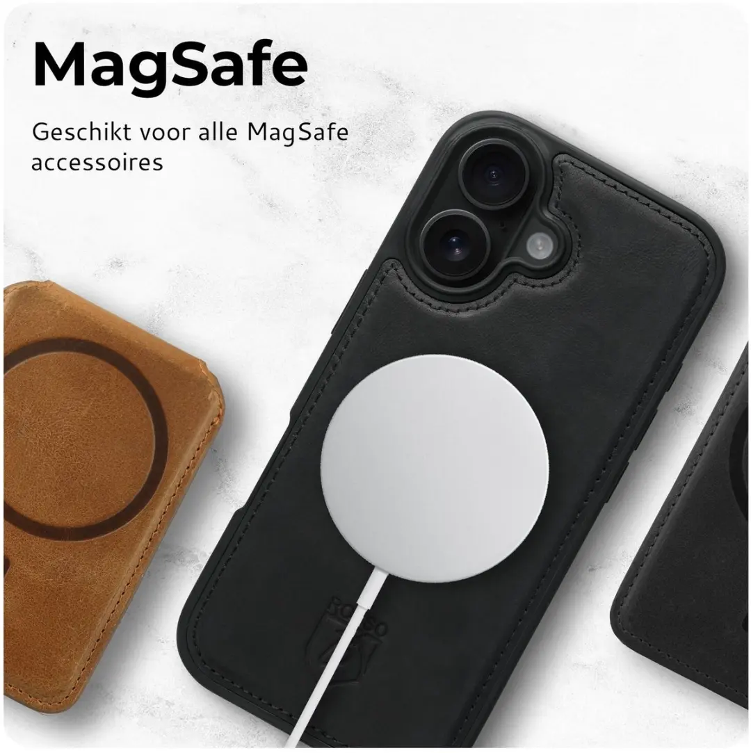 Rosso Elite 173723 Hoesje iPhone 15 - Echt Leer - 3 Pasjes - Zwart