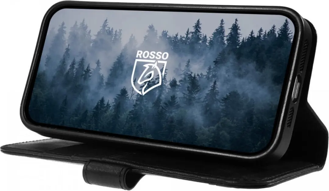 Rosso Elite 173723 Hoesje iPhone 15 - Echt Leer - 3 Pasjes - Zwart