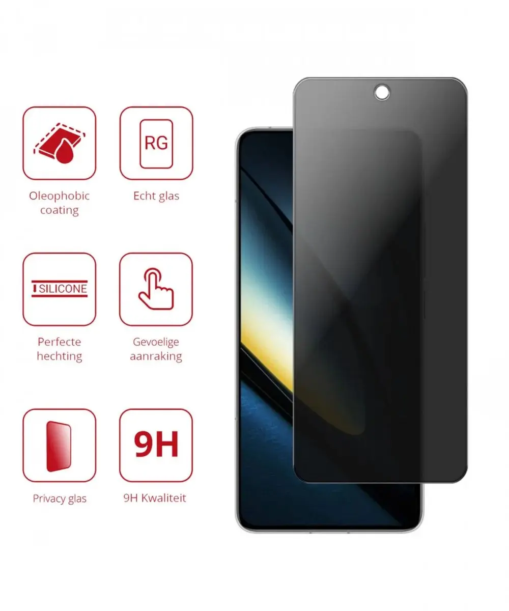 Rosso Privacy Screen Protector Xiaomi Poco F6 Pro - 9H Glas - Case Friendly
