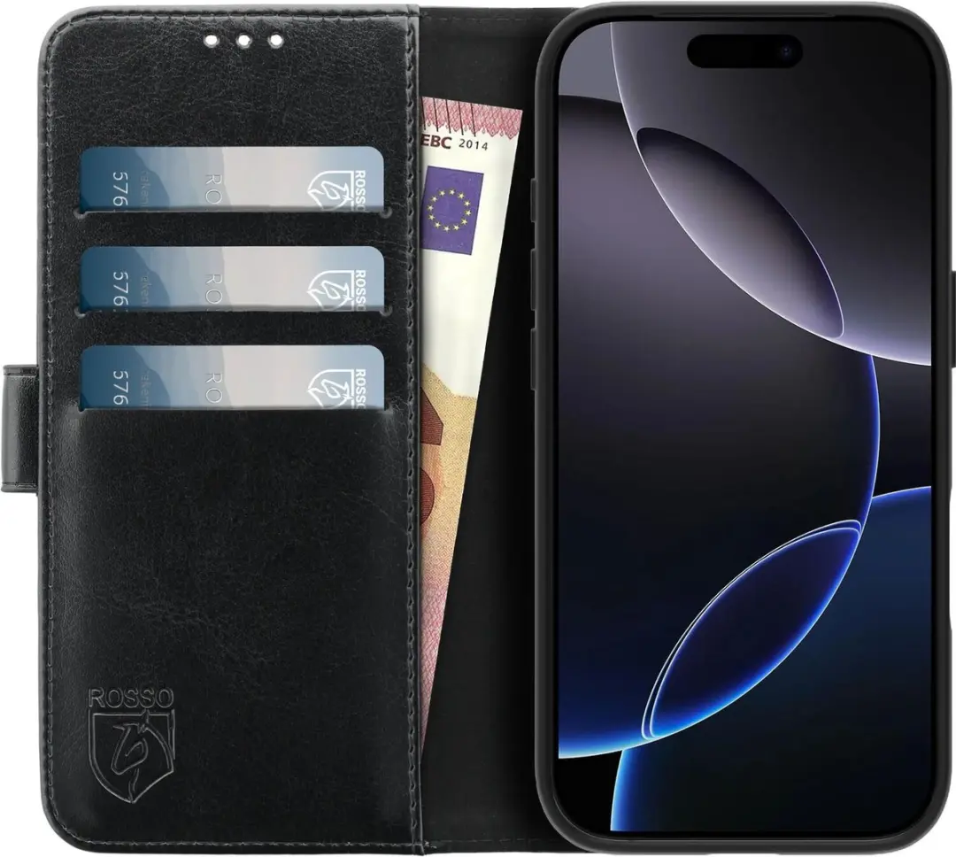 Rosso Element Wallet Book Case iPhone 16 Pro - 3 Pasjes - Zwart