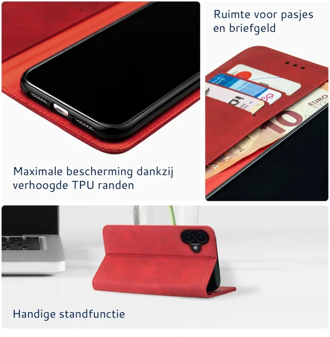 Rosso Element Wallet Book Case iPhone 16 Plus - 3 Pasjes - Rood