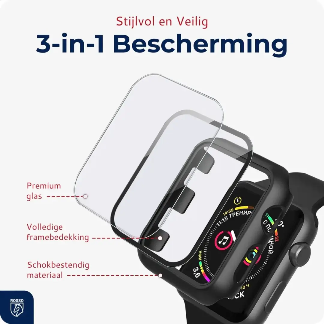 Rosso Tempered Glass 40mm Hoesje Apple Watch 4/5/6/SE - Zwart