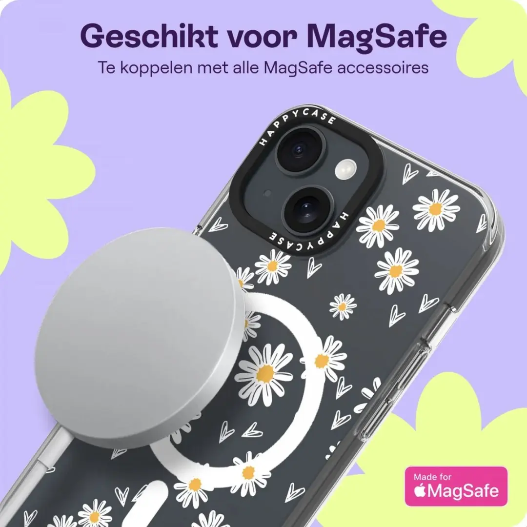 HappyCase Joy Hoesje iPhone 13/14 - Bloemen Daisy Hearts Print - MagSafe