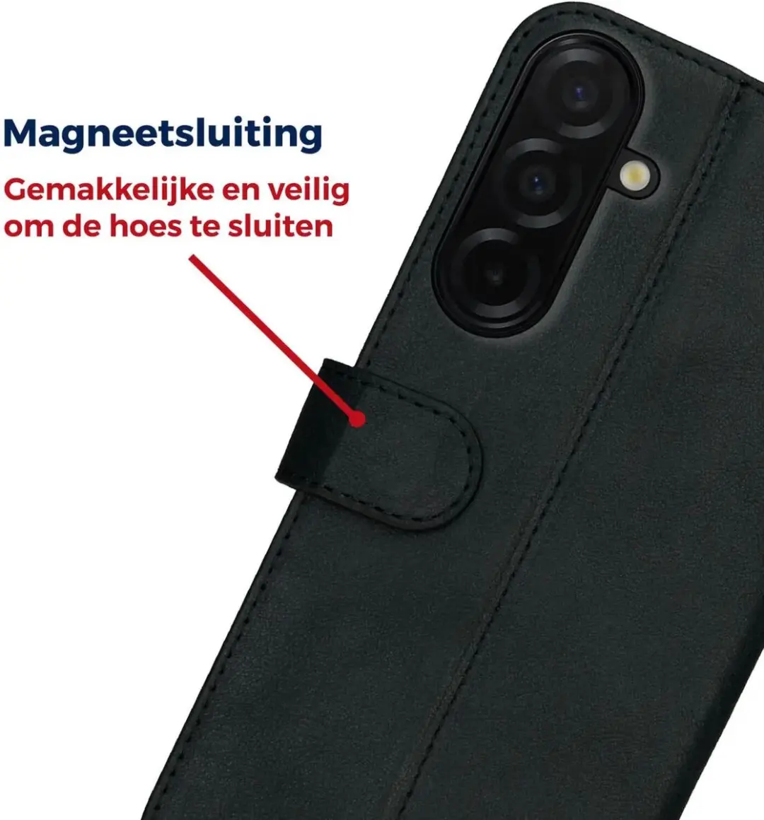 Rosso Deluxe Echt Leer Hoesje Samsung Galaxy A36 - 3 Pasjes - Zwart