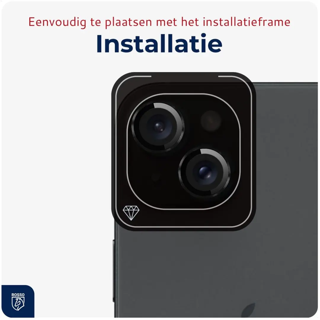 Rosso Camera Frame Protector iPhone 15/15 Plus - 9H Glas - Zwart