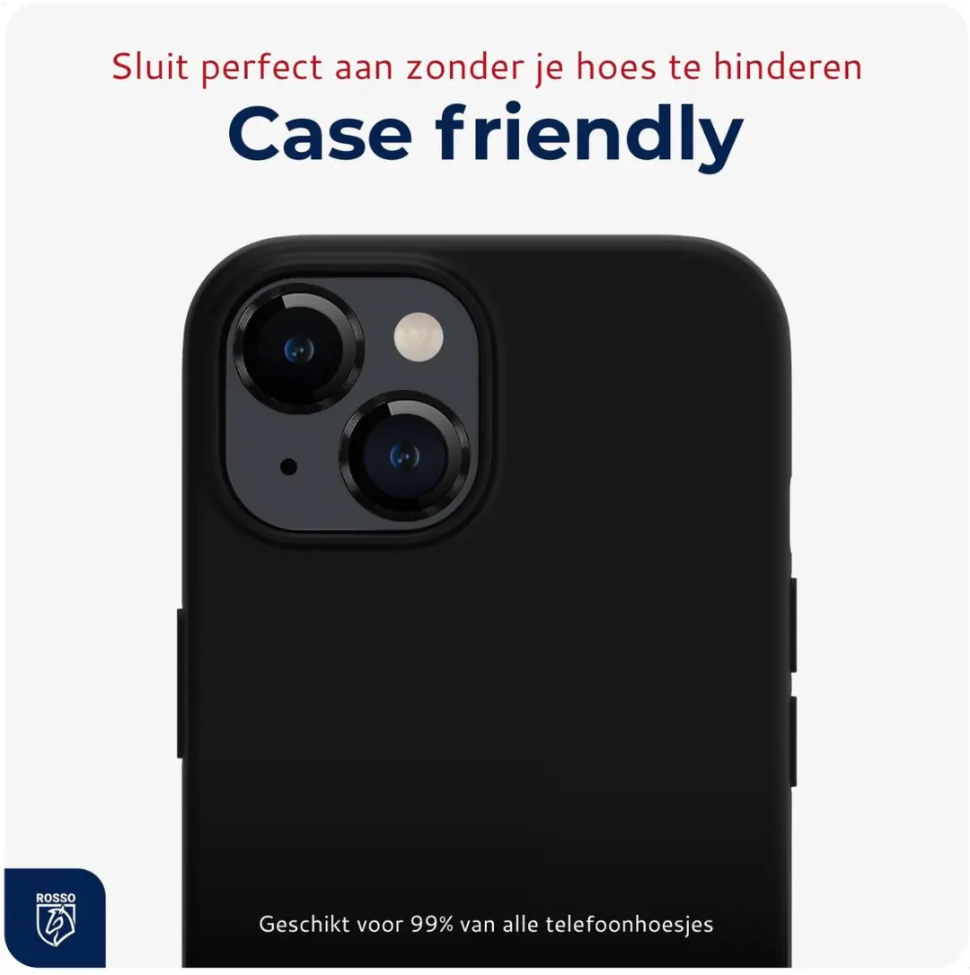 Rosso Camera Frame Protector iPhone 15/15 Plus - 9H Glas - Zwart - afbeelding 6 van 6