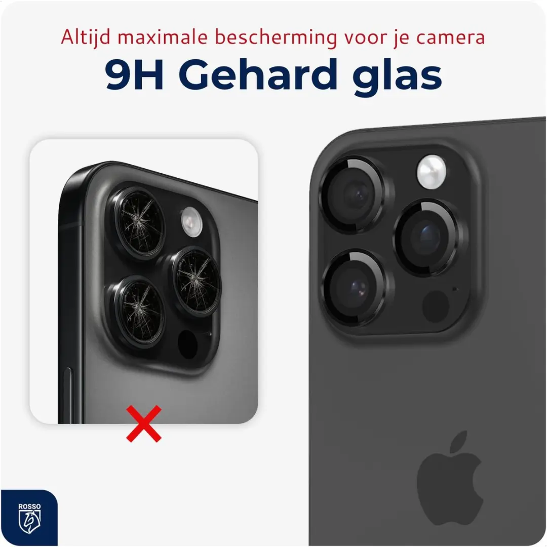 Rosso Camera Frame Protector iPhone 14 Pro/Pro Max - 9H Glas - Zwart