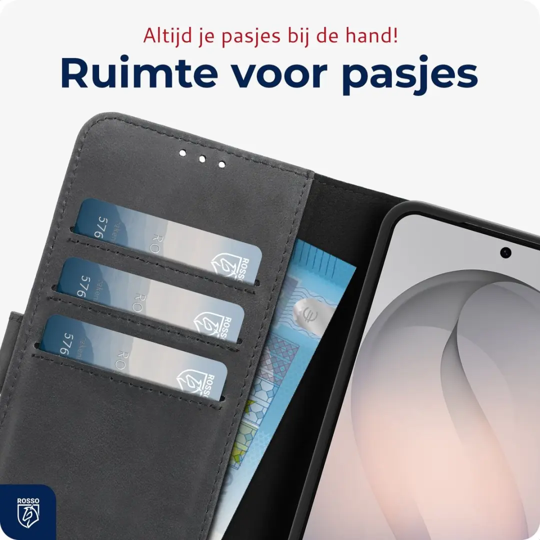 Rosso Deluxe Echt Leer Hoesje Samsung Galaxy S26 Plus - 3 Pasjes - Zwart