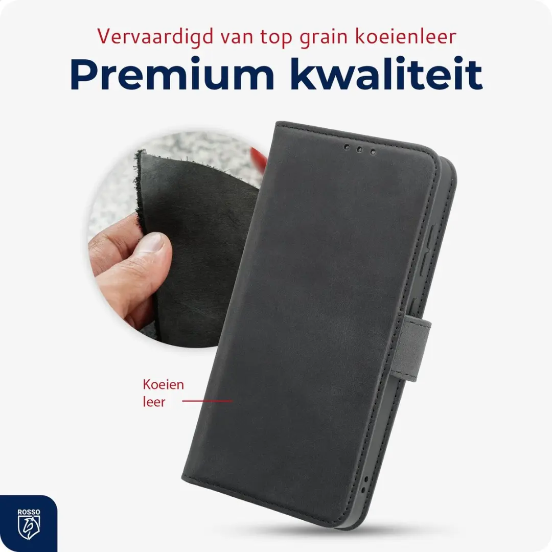 Rosso Deluxe Echt Leer Hoesje Samsung Galaxy S26 Plus - 3 Pasjes - Zwart