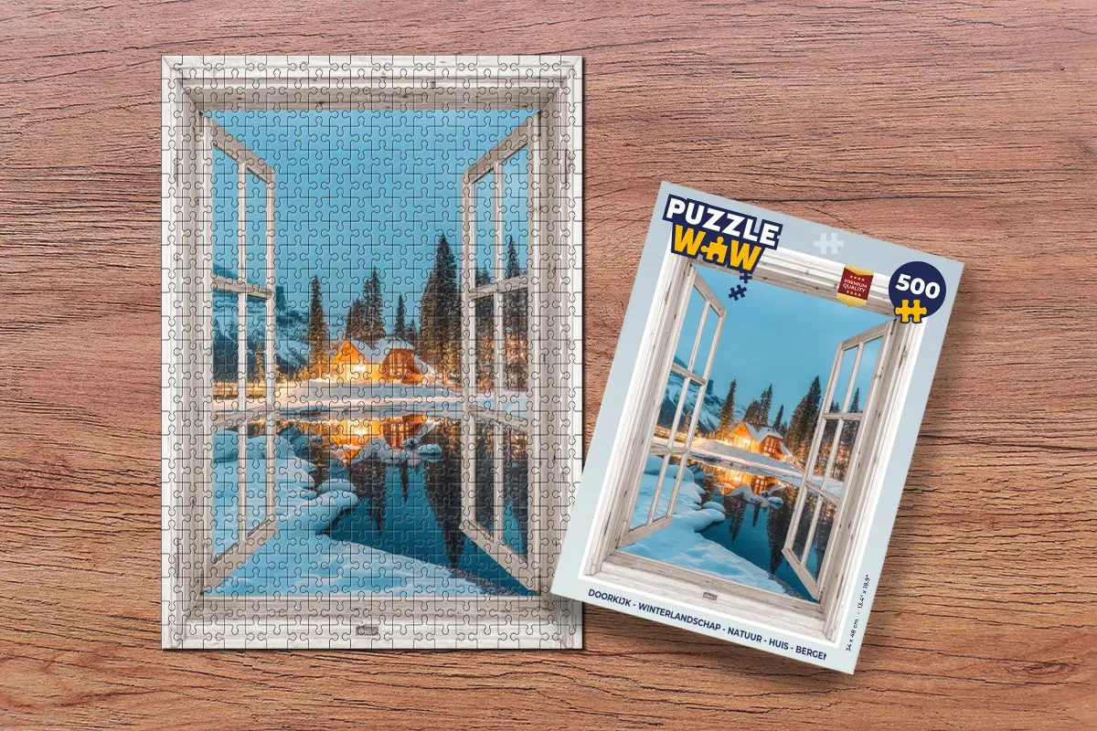 PuzzleWow Doorkijk Winterlandschap Legpuzzel 500 Stuks - Bergmeer
