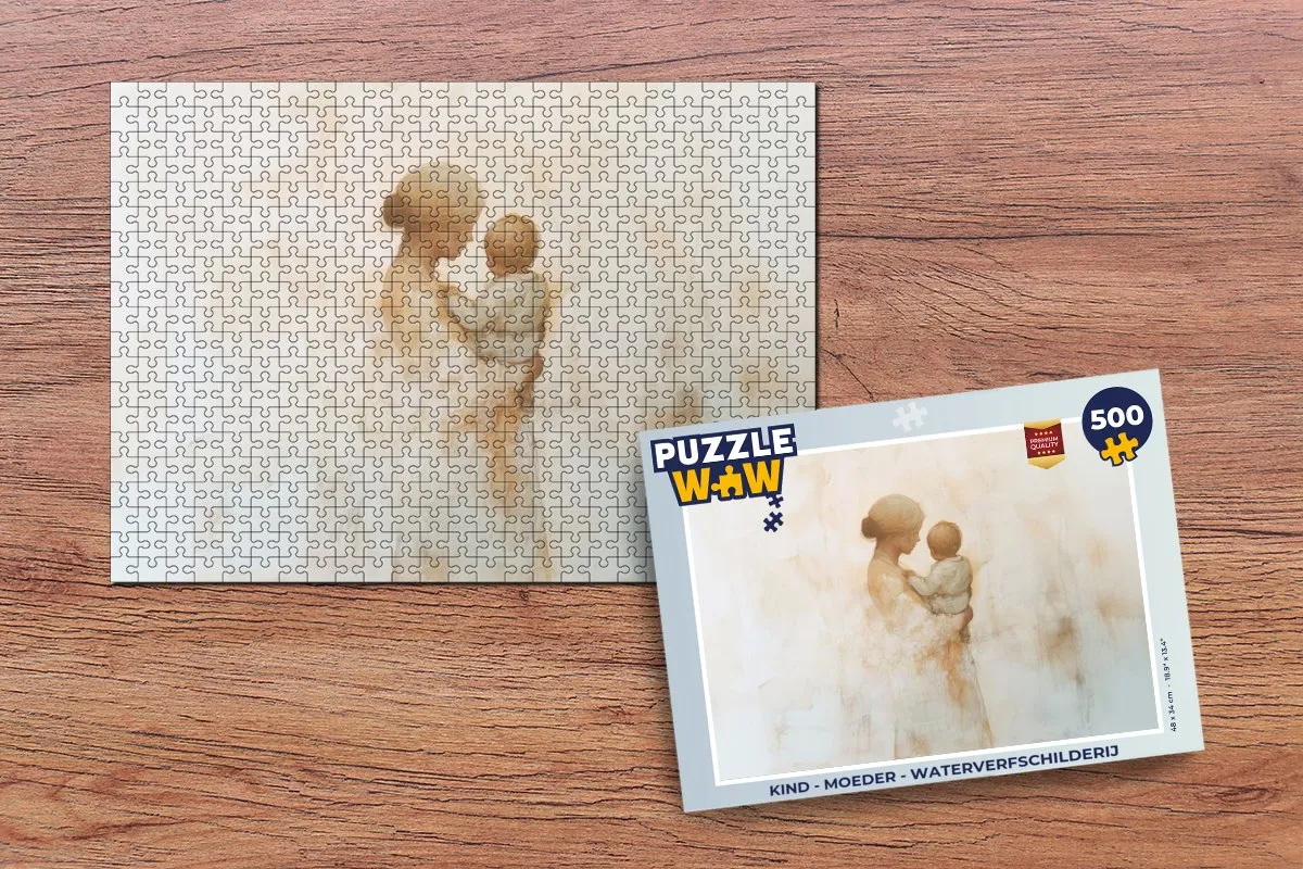 PuzzleWow Legpuzzel 500 Stuks - Kind & Moeder Waterverf