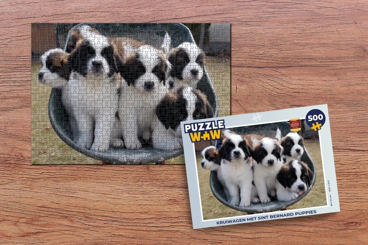 PuzzleWow Kruiwagen Sint Bernard Puppies Legpuzzel 500 Stuks - Multicolor