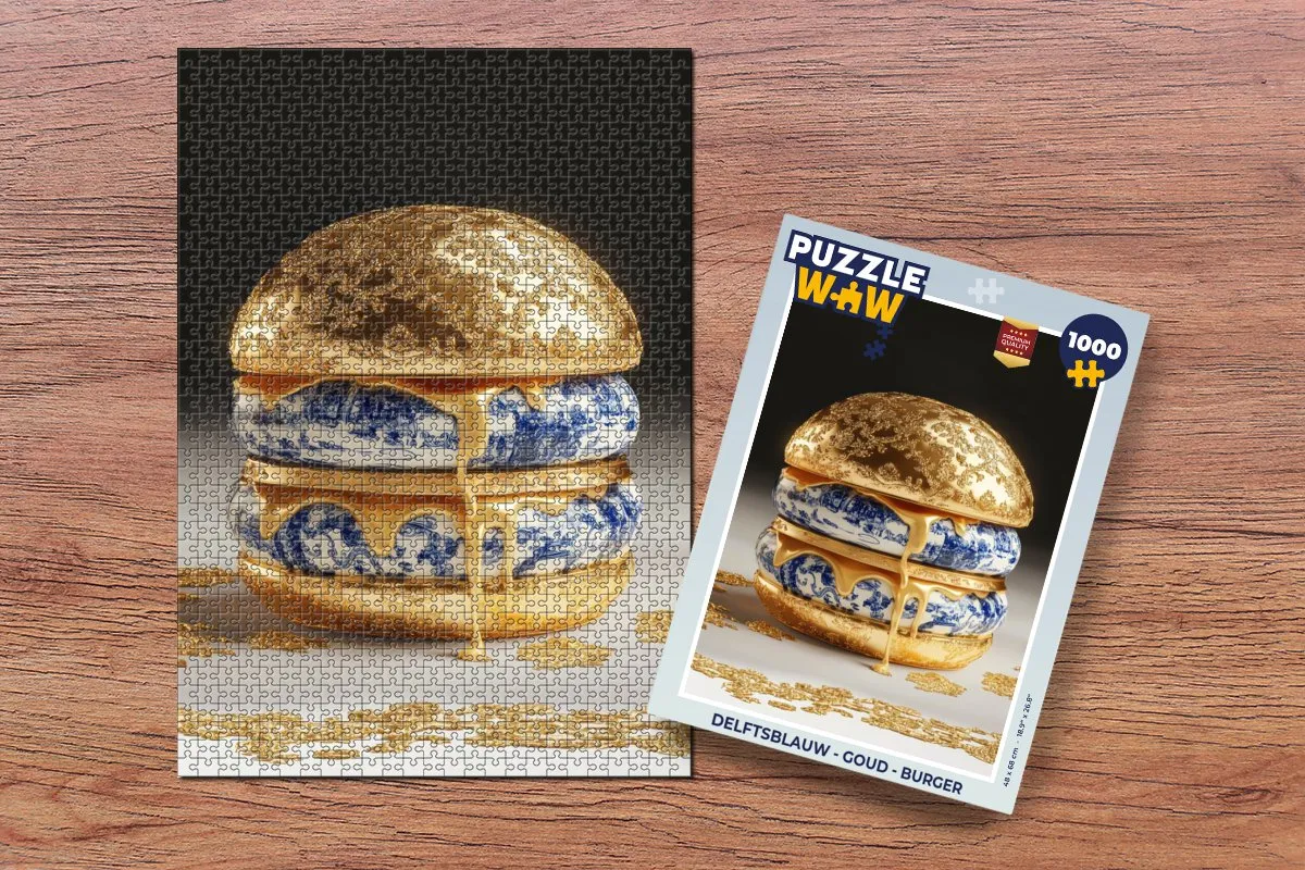 PuzzleWow Delftsblauw Burger Legpuzzel 1000 Stuks - Goud