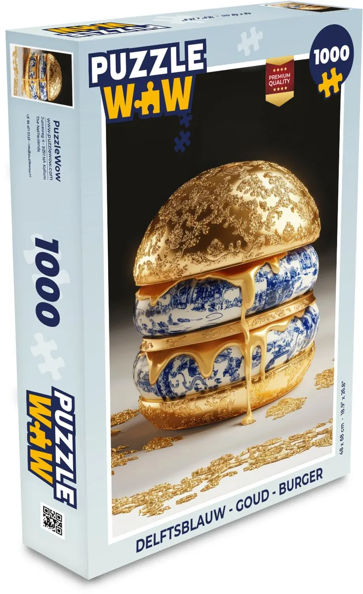 PuzzleWow Delftsblauw Burger Legpuzzel 1000 Stuks - Goud