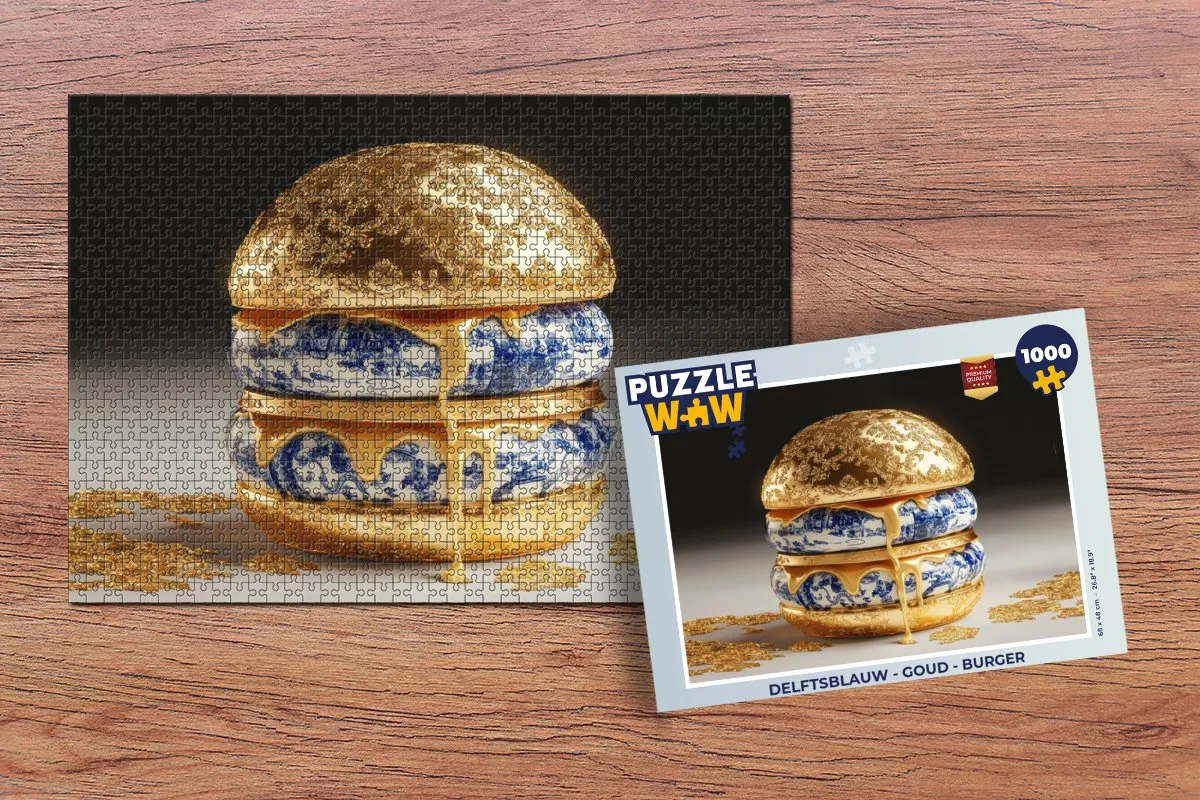 PuzzleWow Delftsblauw Burger Legpuzzel 1000 Stuks - Goud