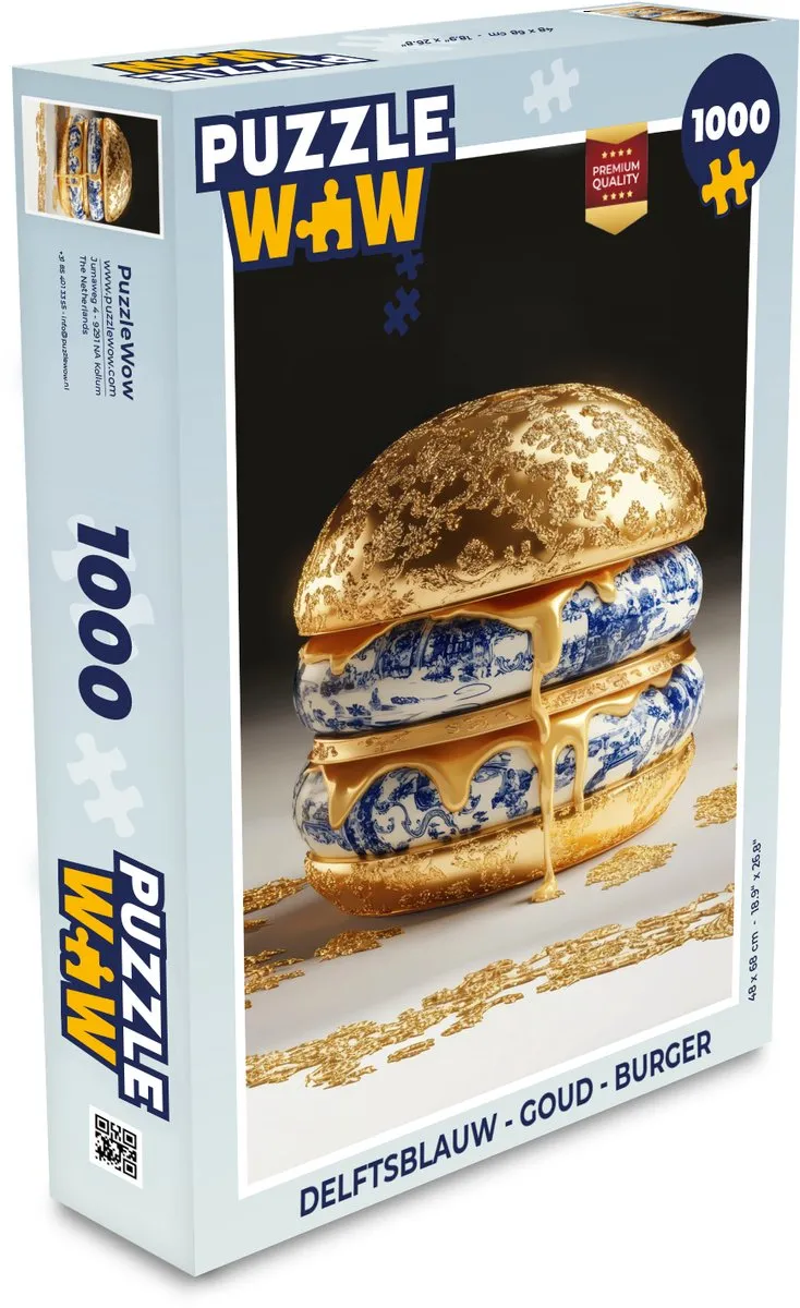PuzzleWow Delftsblauw Burger Legpuzzel 1000 Stuks - Goud