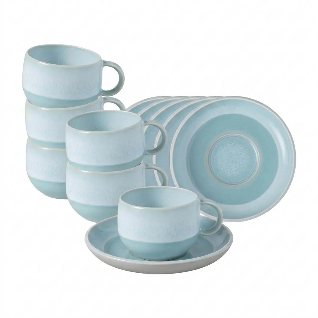 Espressotassen mit Untertassen Perlemor Aqua 60 ml Set van 6