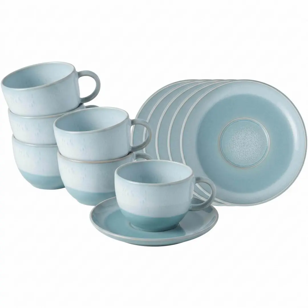 Kaffeetassen mit Untertassen Perlemor Aqua 190 ml Set van 6