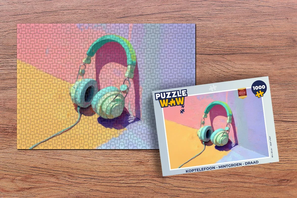 PuzzleWow Koptelefoon Puzzel 1000 Stuks - Mintgroen