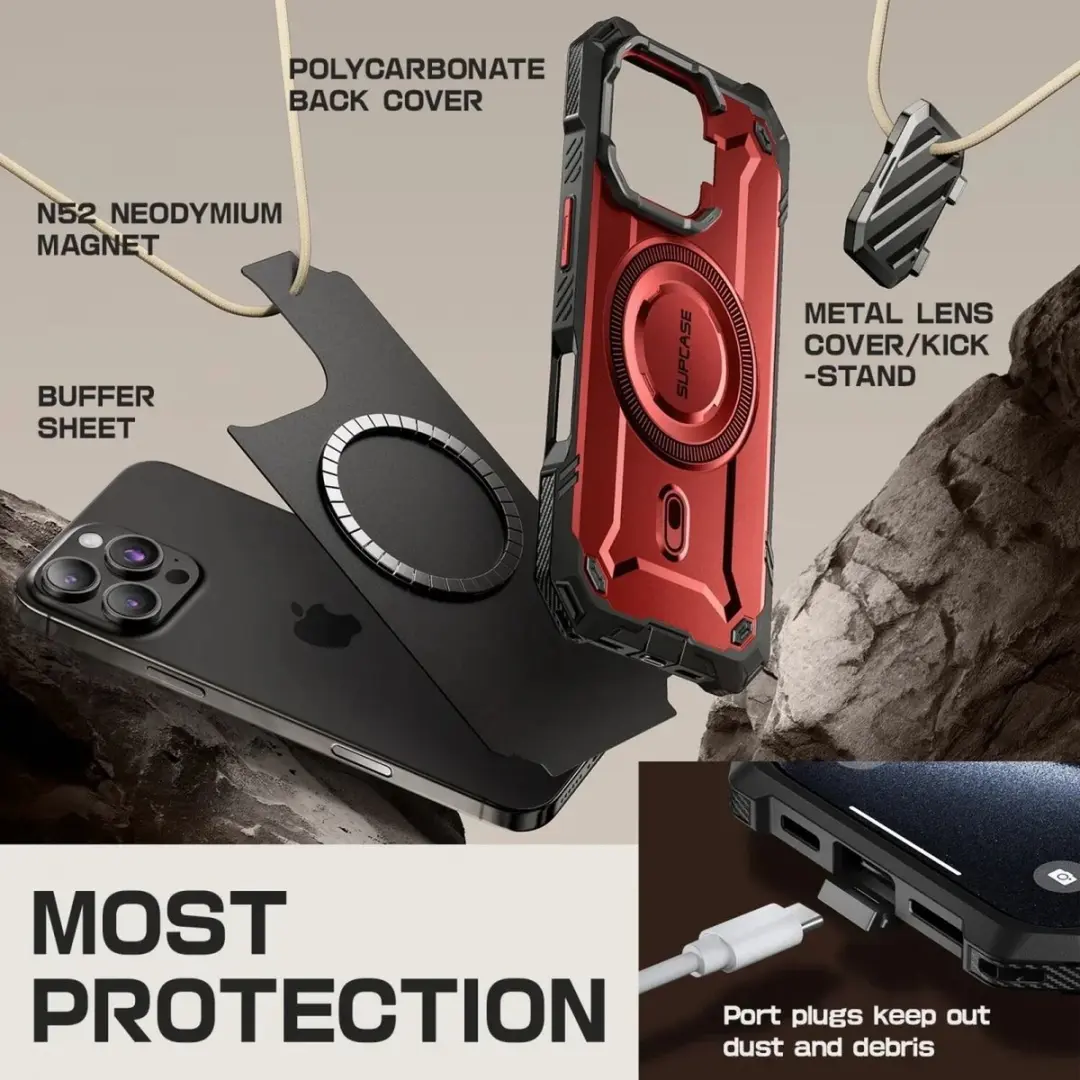 Supcase UB Pro MagXT Hoesje iPhone 16 Pro Max - Rood - MagSafe