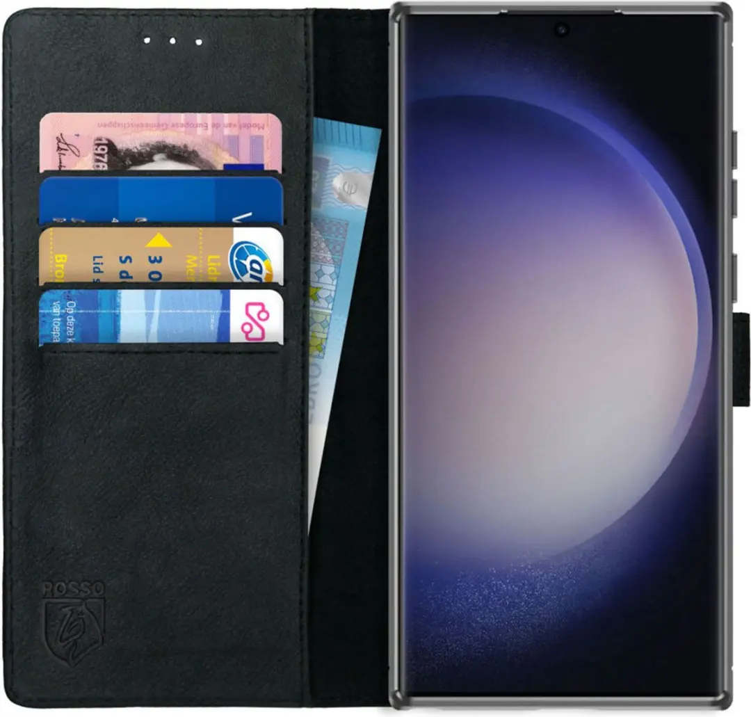 Rosso Deluxe Book Case Samsung Galaxy S23 Ultra - 3 Pasjes - Zwart