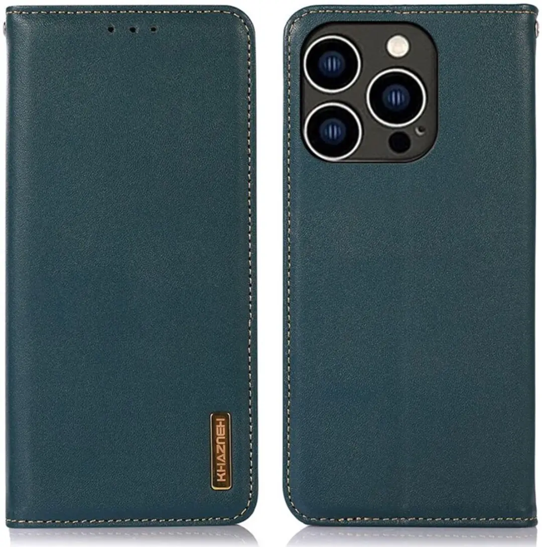 Khazneh iPhone 15 Pro Hoesje RFID Portemonnee - Groen