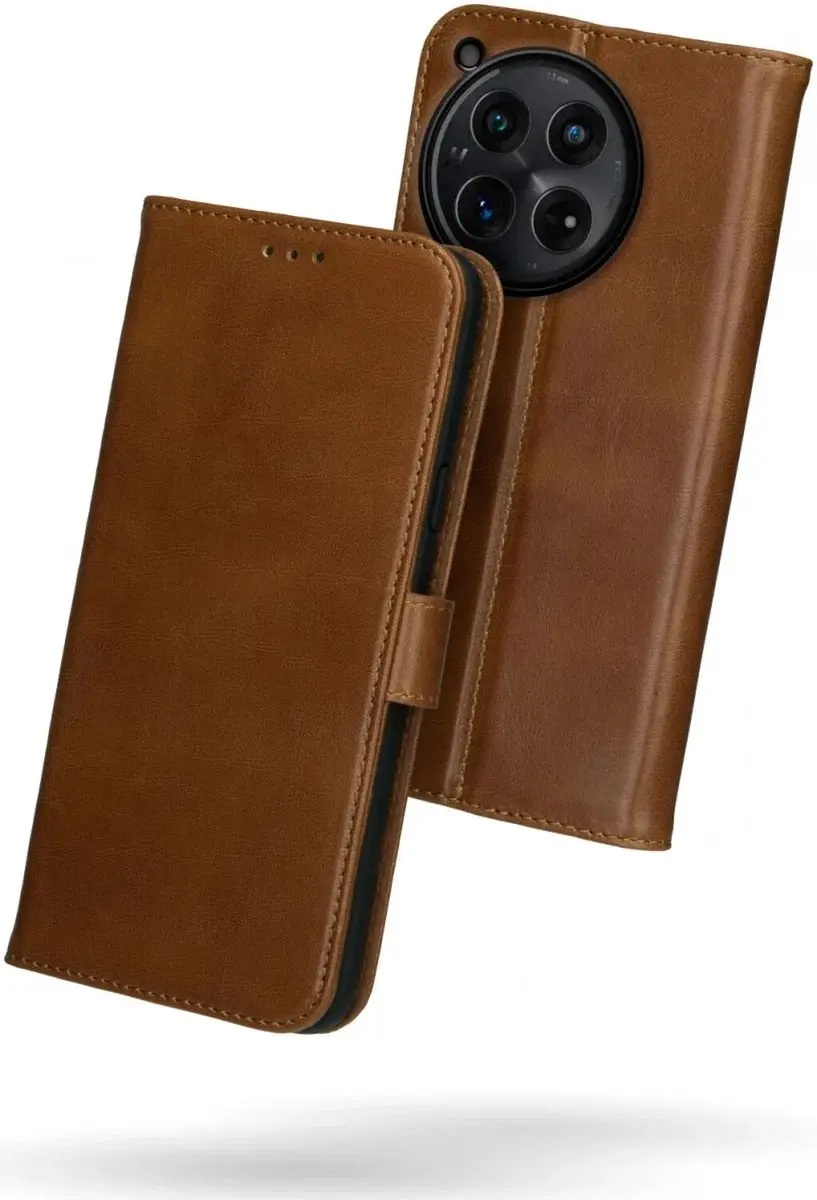 Rosso Deluxe Book Case OnePlus 12 - 3 Pasjes - Bruin