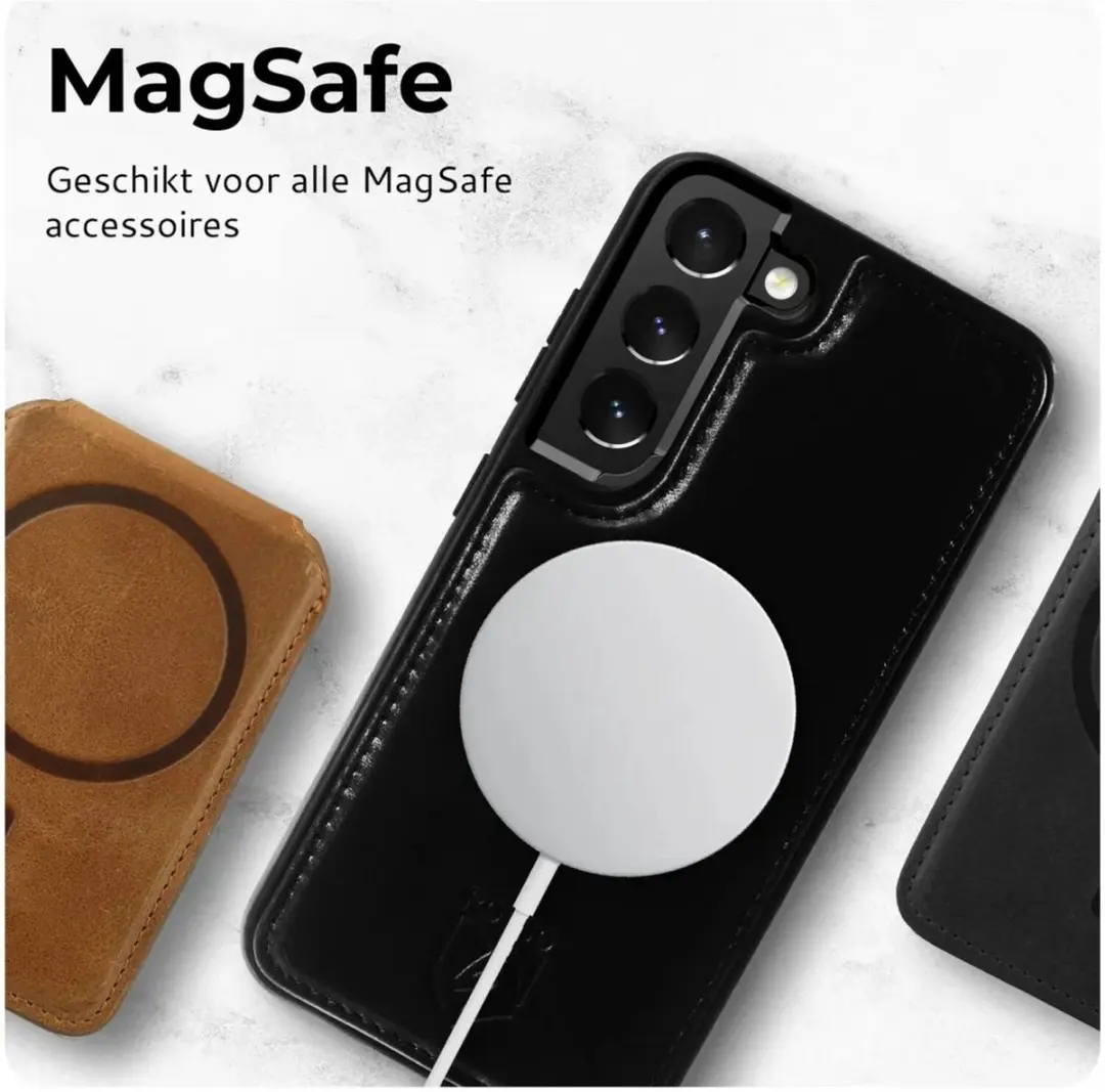 Rosso Elite Hoesje Samsung Galaxy S22 - 3 Pasjes - MagSafe - Zwart