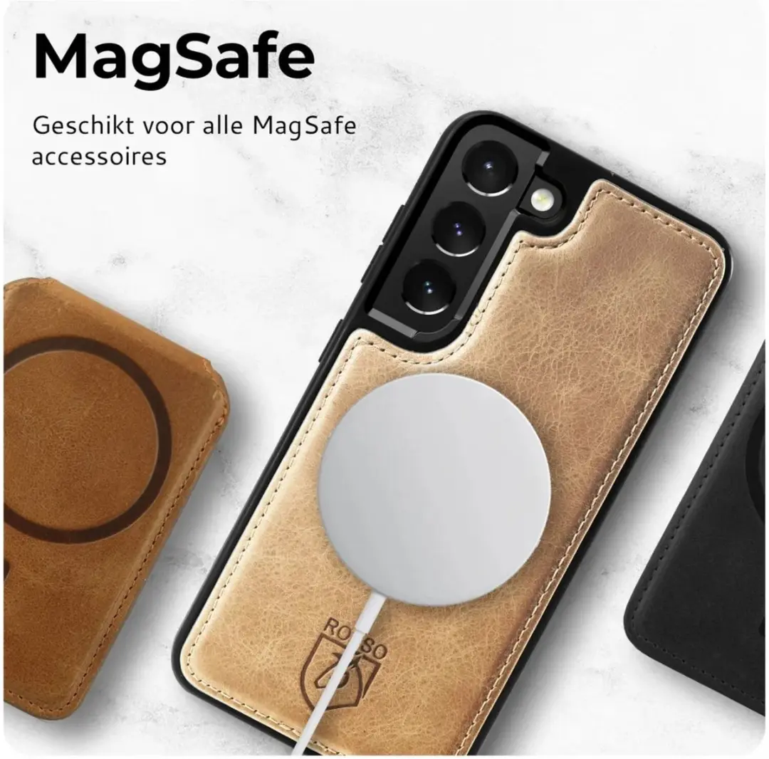 Rosso Elite 184382 Hoesje Samsung Galaxy S22 - Echt Leer Lichtbruin