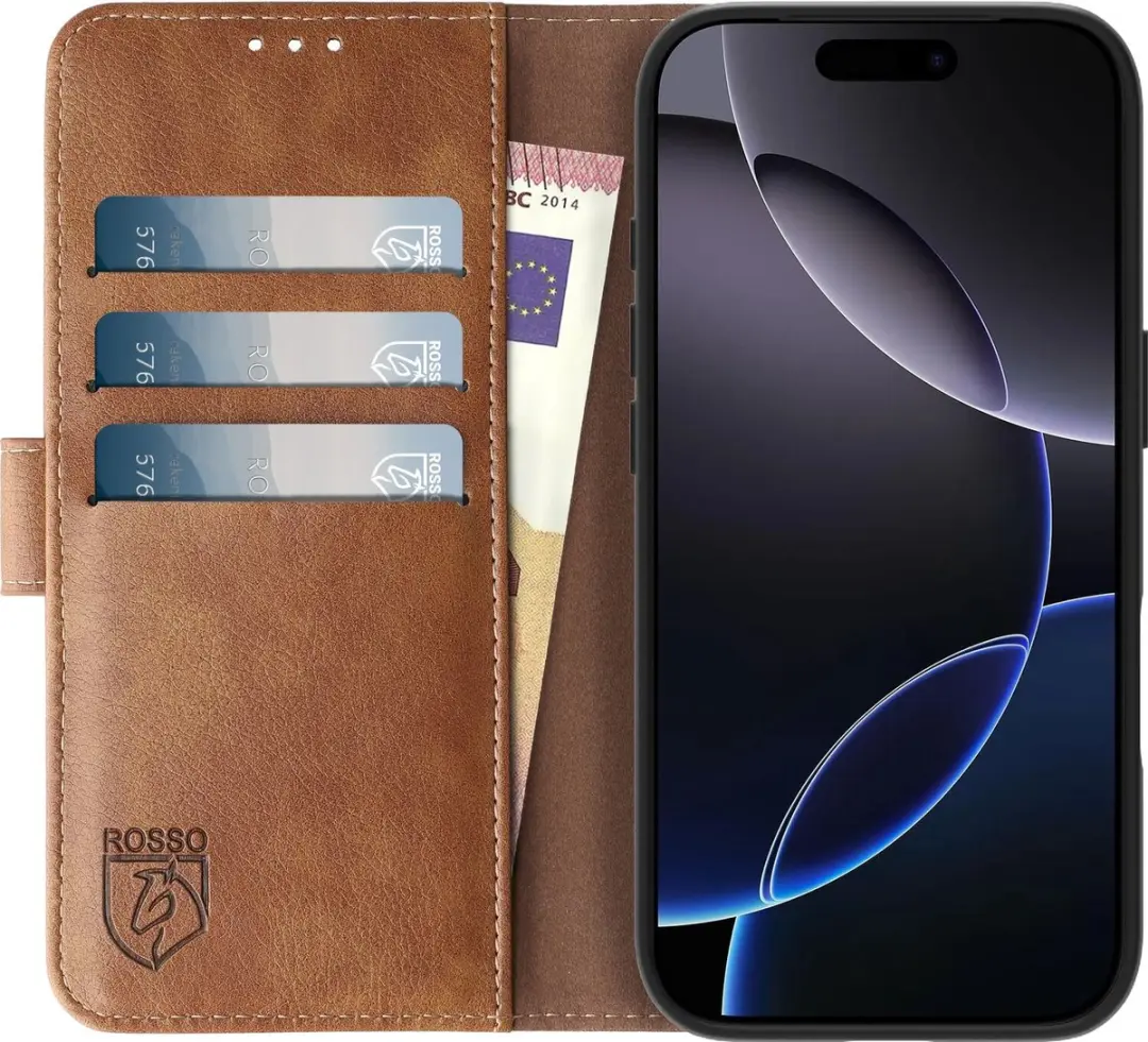 Rosso Element Wallet Book Case iPhone 16 Pro - 3 Pasjes - Bruin